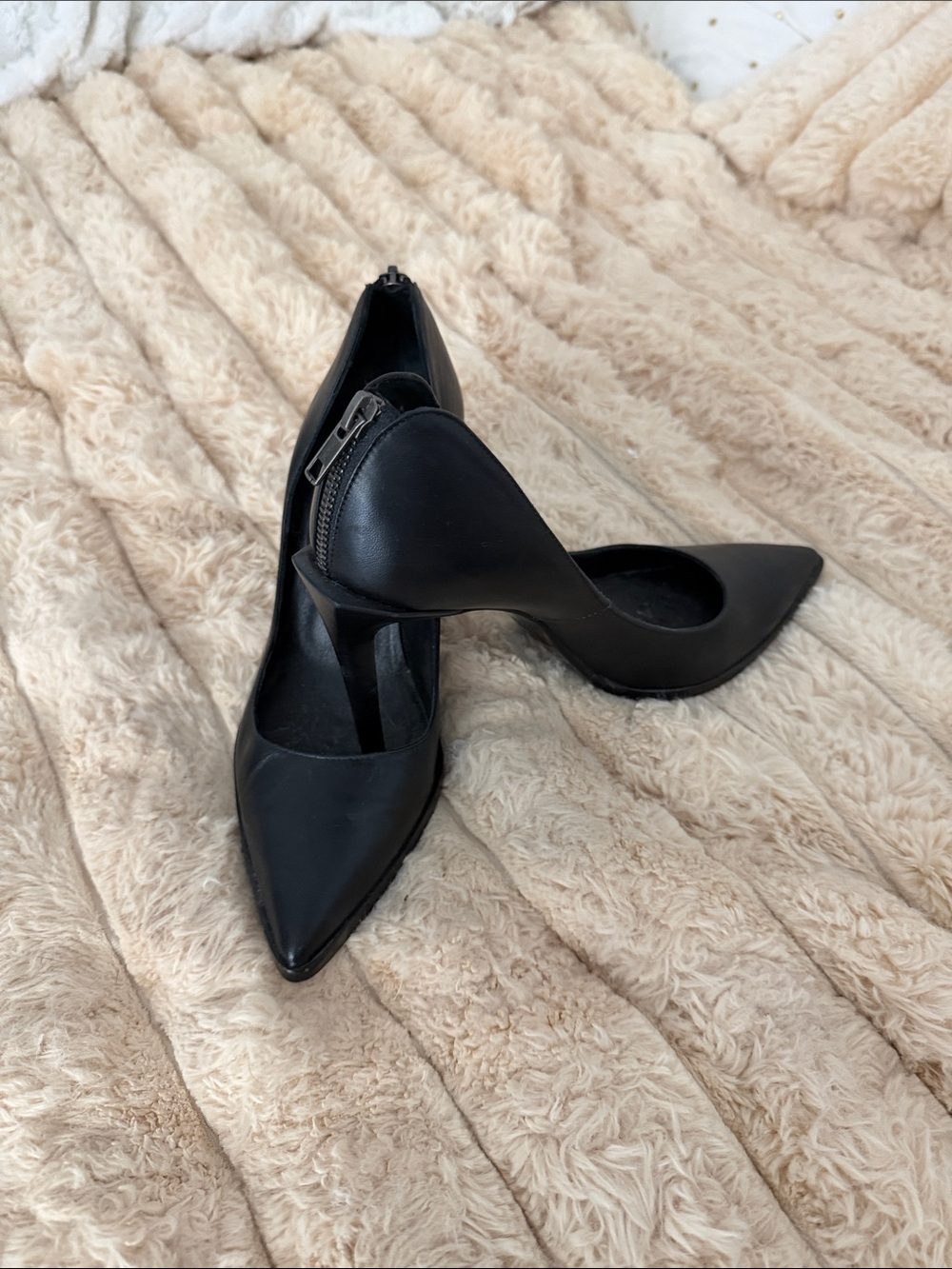Helmut Lang Black Pointed-Toe Zip-Back Pumps